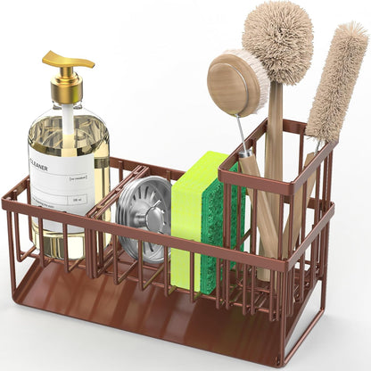 Cisily Kitchen Sink Caddy Organzier with High Brush Holder, Sponge Holder for Sink, 304 Rustproof Stainless, Kitchen Countertop Soap Dispenser Organizer, Kitchen Decor and Accessories (Black) - PuriLite