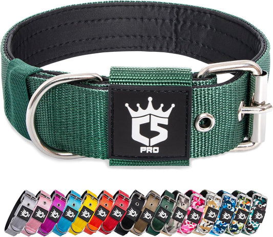 TSPRO Tactical Dog Collar 1.5 inch Wide Dog Collar Military Grade Strong Dog Collar Thick Dog Collar Heavy Duty Metal Buckle Dog Collar(Green-L) - PuriLite