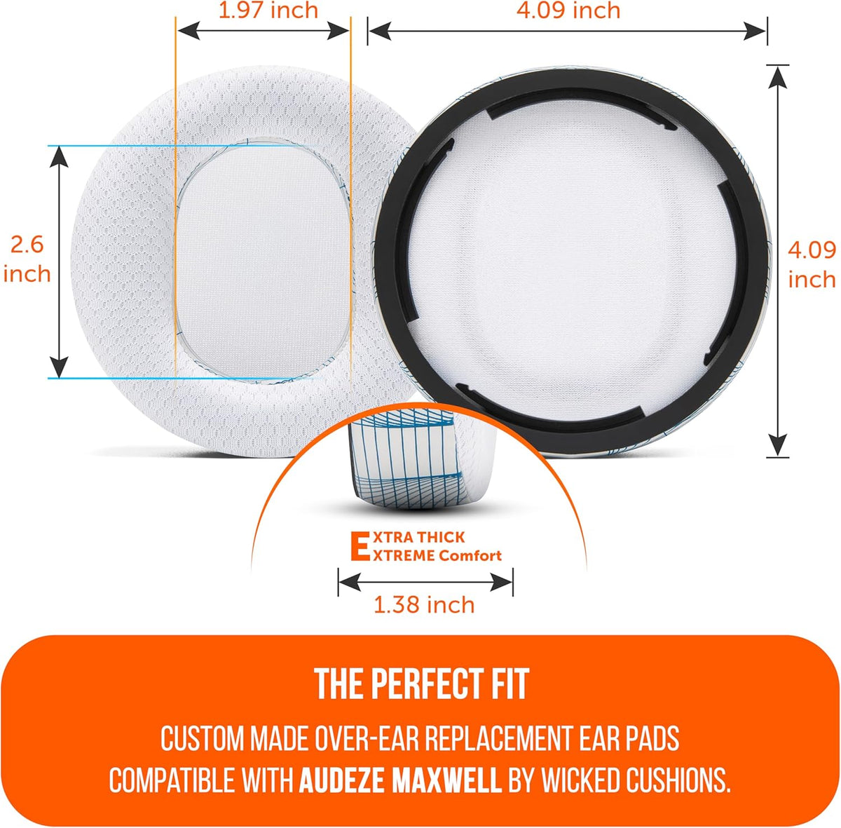 WC Freeze Maxwell - Cooling Gel Replacement Earpads for Audeze Maxwell Headphones by Wicked Cushions - Elevate Comfort, Durability, Thickness & Sound Isolation for Epic Gaming Sessions | Black - PuriLite