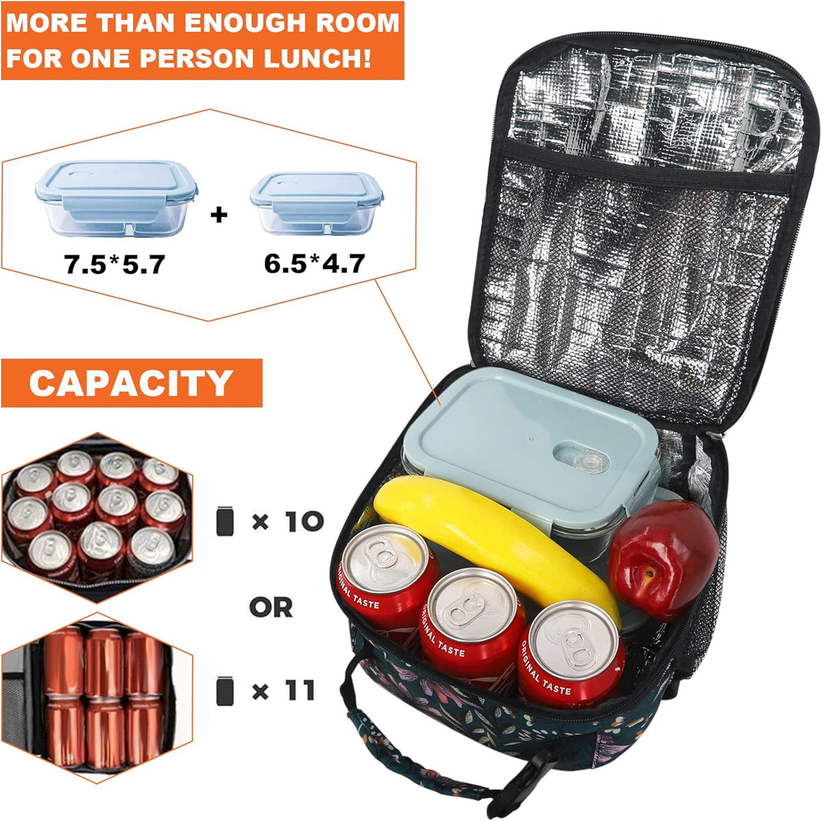 Lunch Box for Men Women Adults Small Lunch Bag for Office Work Picnic - Reusable Portable Lunchbox, Black - PuriLite