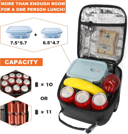Lunch Box for Men Women Adults Small Lunch Bag for Office Work Picnic - Reusable Portable Lunchbox, Black - PuriLite