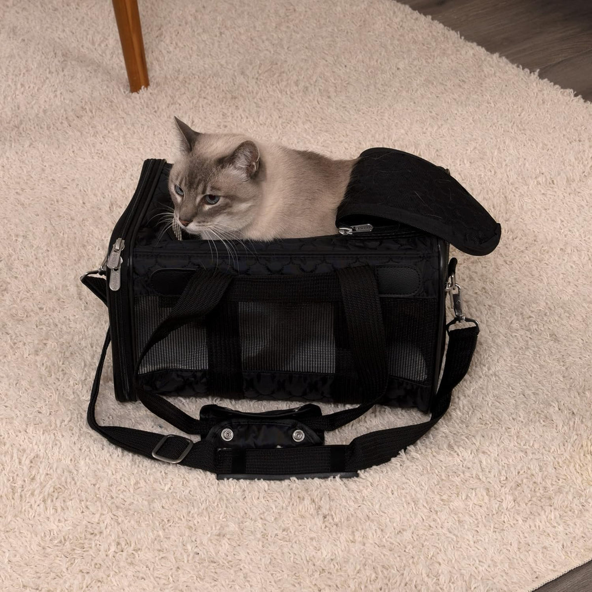 Sherpa Original Deluxe Travel Bag Pet Carrier, Airline Approved & Guaranteed-On-Board - Mesh Panels & Spring Frame, Locking Safety Zippers, Machine Washable Liner - Charcoal Gray, Medium - PuriLite