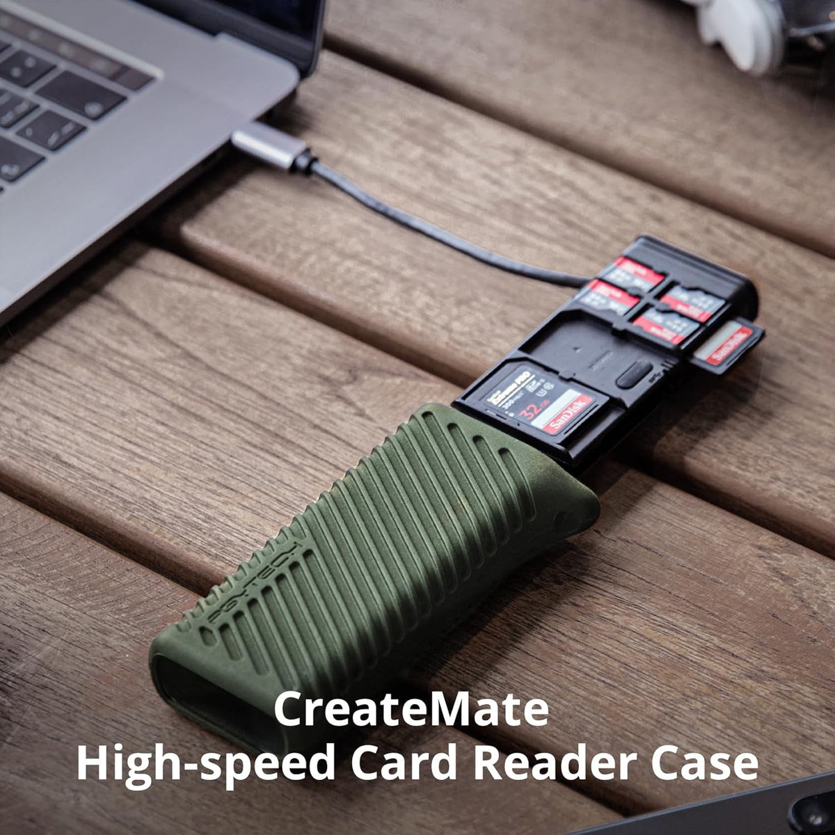 PGYTECH Createmate CFexpress Type B Card Reader 12 in 1 Card Case USB3.2 Gen 2 10Gbps SD Card Reader for Photographers (Green, CFexpress-A) - PuriLite