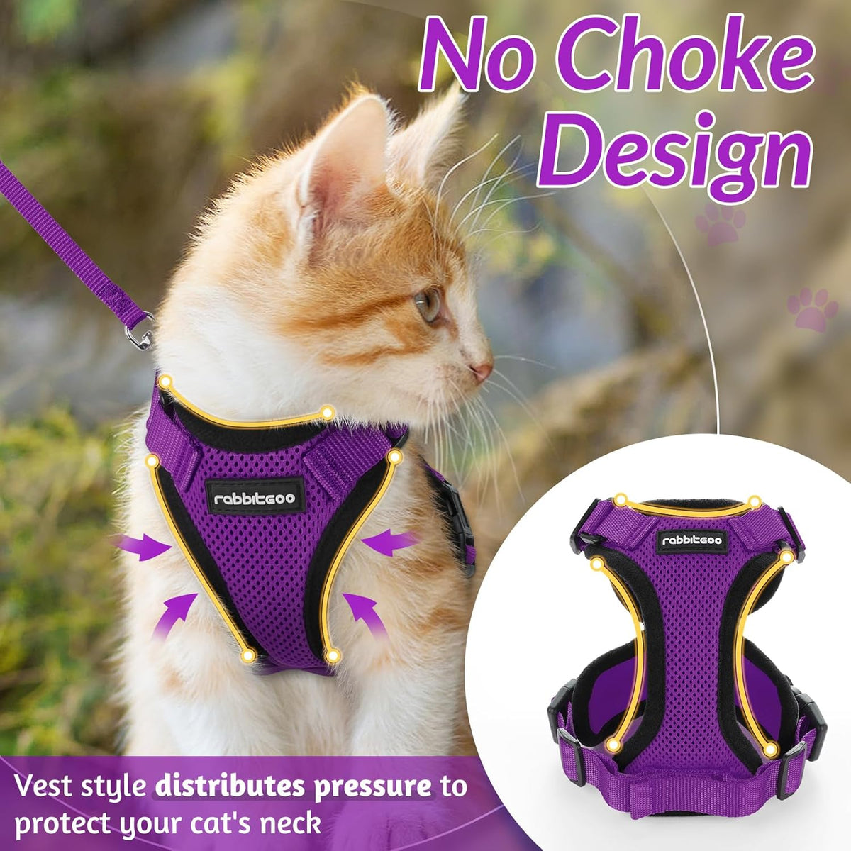 rabbitgoo Cat Harness and Leash for Walking, Escape Proof Soft Adjustable Vest Harnesses for Small Medium Cats, Easy Control Breathable Reflective Strips Jacket, XS, Black - PuriLite