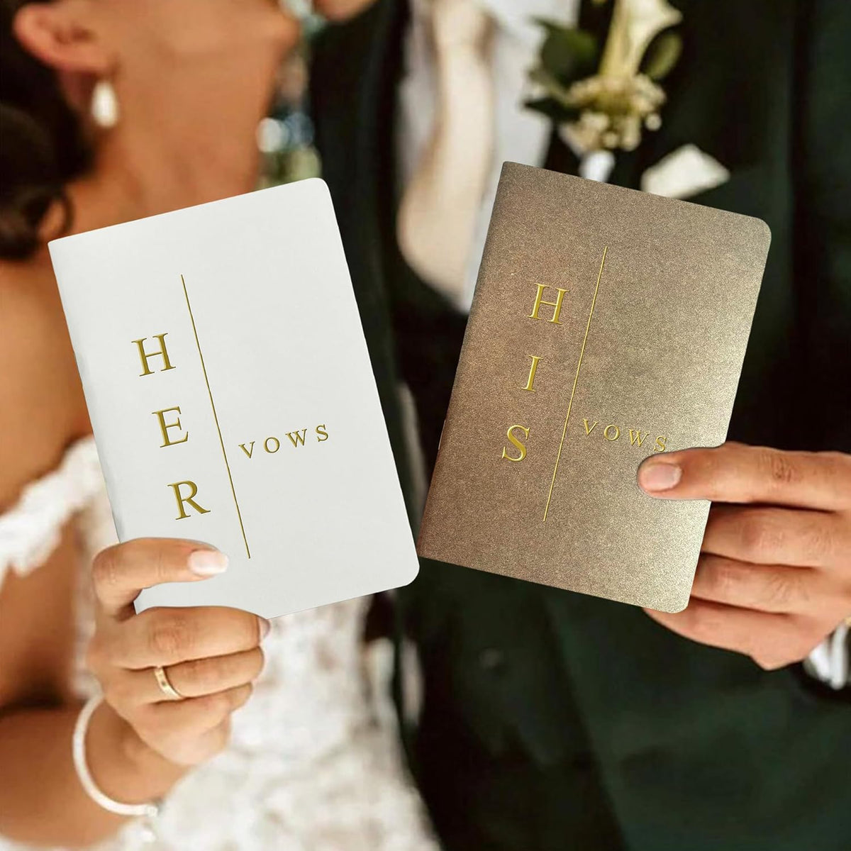 WeddingGiftsWedding Vow Books His and Hers Soft Touch Gold Foil Engraving Vow Books Wedding Essentials Wedding Accessories(TR-HH-Black) - PuriLite
