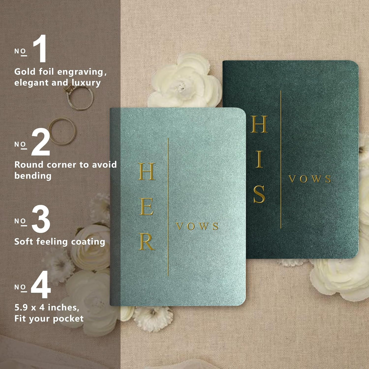 WeddingGiftsWedding Vow Books His and Hers Soft Touch Gold Foil Engraving Vow Books Wedding Essentials Wedding Accessories(TR-HH-Black) - PuriLite