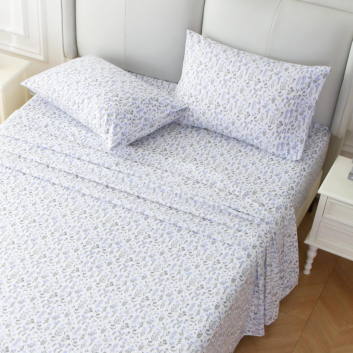 Viviland Floral Queen Sheet Set - 4 Piece Vintage Pink & Yellow Flower Patterned Bed Sheets - Soft, Breathable Microfiber Sheets with Deep Pocket, Non-Slip Fitted Sheets & Pillowcases - PuriLite