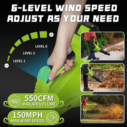 GREENER 21V Leaf Blower Cordless - 460CFM/145MPH Turbo Mode Electric Leaf Blower with 2 X 4.0Ah Battery and Fast Charger Included, Blowing Leaves and Dust, Patio Cleaning - PuriLite