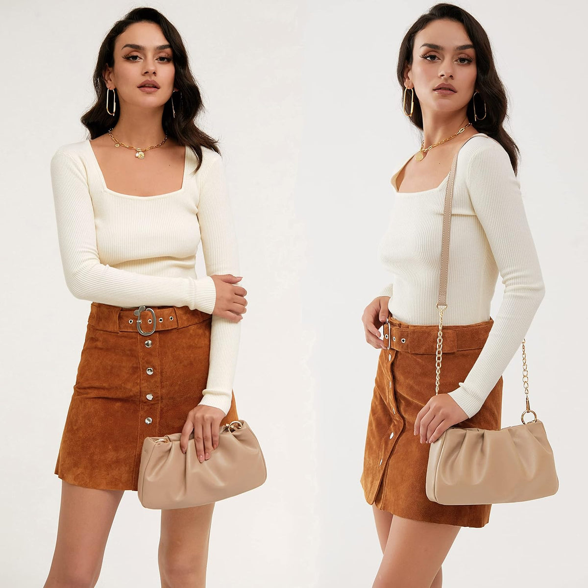Cloud Pouch Bag Women Shoulder Handbag Soft Vegan Leather Vintage Hobo Chain Cross body Bag - PuriLite