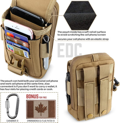 WYNEX Tactical Compass Phone Pouch, Large Molle Smartphone Holster Case Double Capacity Small Utility EDC Pouch with Compass Buckle and Carabiner - PuriLite