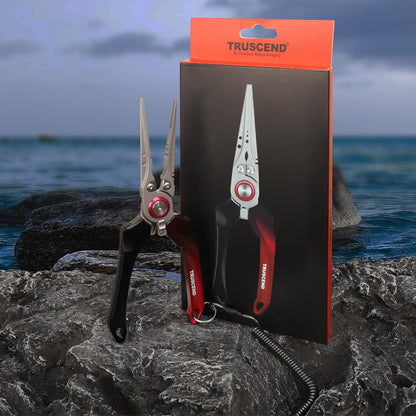 TRUSCEND Lockable Handy Fishing Pliers with Innovative Ergonomic Handle, Saltwater Corrosion Resistant Teflon Coated Fishing Tool, Multi-Function Fishing Gear with Mo-V Cutter, Amazing Fishing Gift - PuriLite