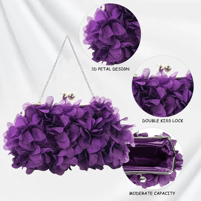 JAMBHALA Clutch Evening Handbags Floral Appliques Small Clutch Purses for Women - PuriLite