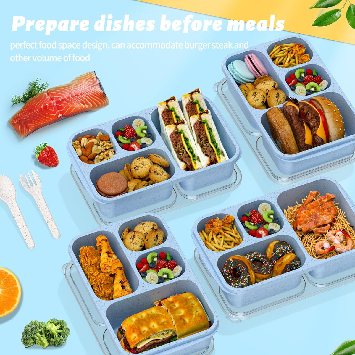 Large Capacity Bento Box for Adults, 4-Piece Set – Stackable Lunch Box with 4 Compartments, Microwave & Dishwasher Safe, Reusable Meal Prep Containers, Snack Containers for Kids & Adults (4 Colors) - PuriLite