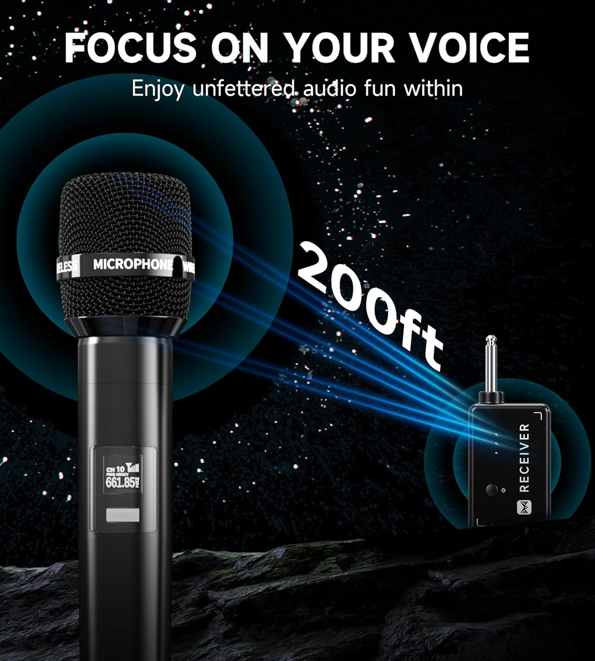 Wireless Microphone, Wireless Mic with One-to-One Chip Connection, 40H Rechargeable Battery, 200FT Range, Plug and Play, Ergonomic Design,Less Latency Microphone for Singing, Speech, Party - PuriLite
