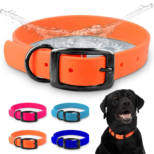 Regal Dog Products Small Orange Waterproof Hunting Dog Collar with Heavy Duty Black Hardware Buckle & D Ring | Custom Fit Vinyl-Coated Webbing Water Resistant Collar for Small, Medium & Large Dogs - PuriLite