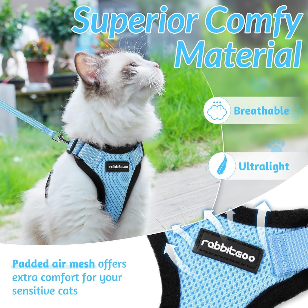 rabbitgoo Cat Harness and Leash for Walking, Escape Proof Soft Adjustable Vest Harnesses for Small Medium Cats, Easy Control Breathable Reflective Strips Jacket, XS, Black - PuriLite
