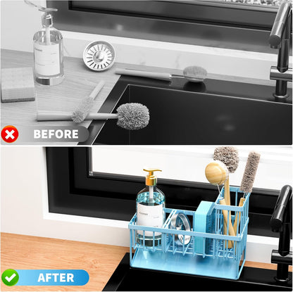 Cisily Kitchen Sink Caddy Organzier with High Brush Holder, Sponge Holder for Sink, 304 Rustproof Stainless, Kitchen Countertop Soap Dispenser Organizer, Kitchen Decor and Accessories (Black) - PuriLite