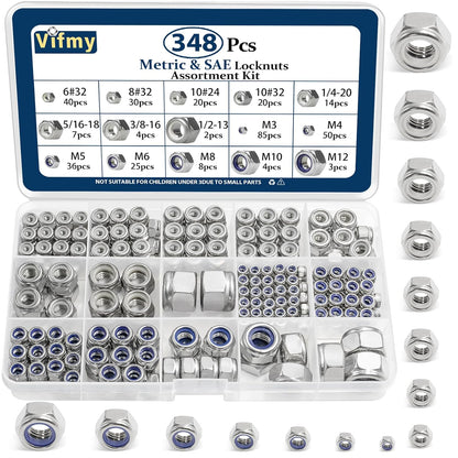 Vifmy 110 Pack 1/4"-20 Inch Lock Nuts,304 (A2-70) Stainless Steel Nylon Insert Locknuts,Standard Inch Thread Nylock Nuts for Bolts - PuriLite