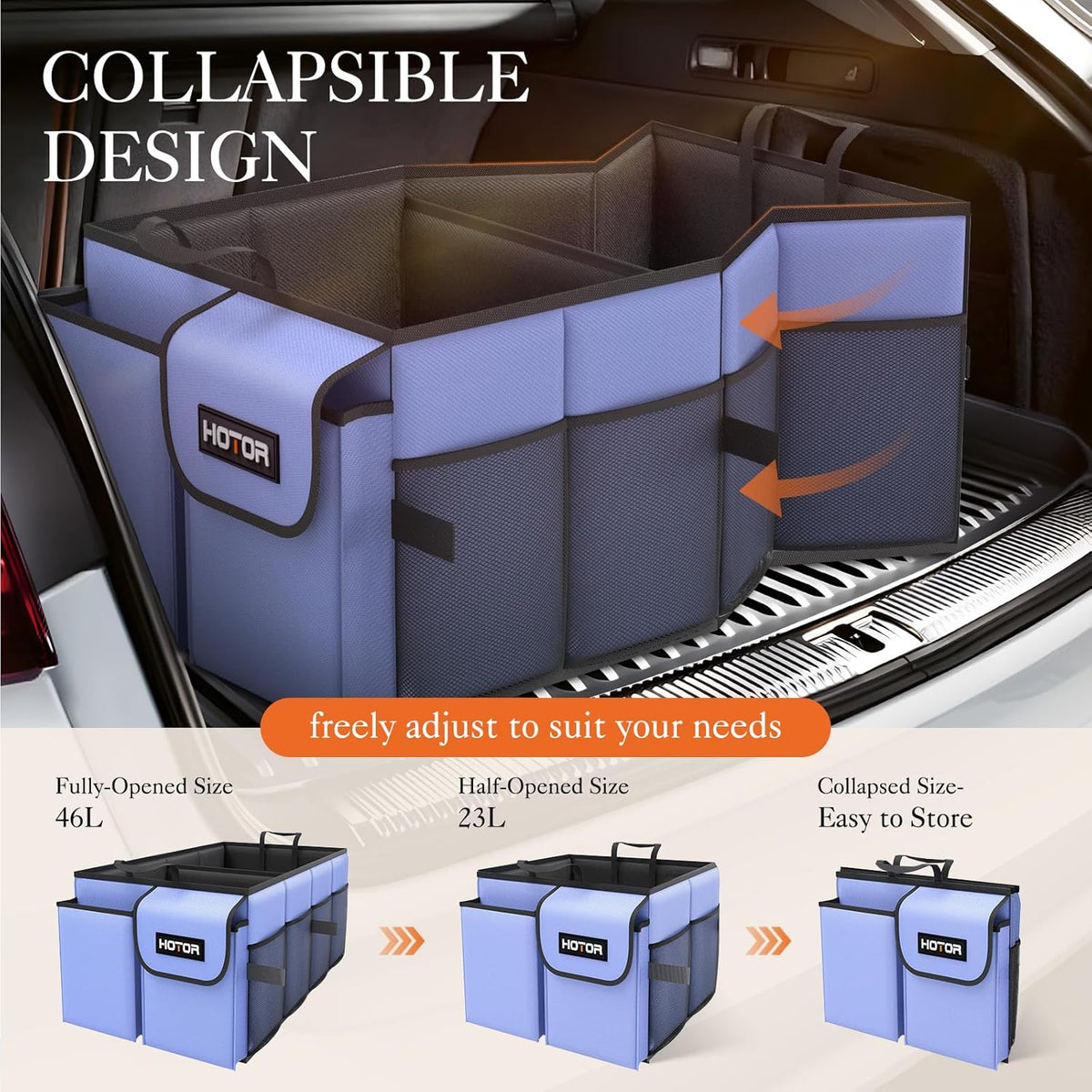HOTOR Trunk Organizer - Car Organizer, Foldable Trunk organizer for SUVs & Sedans, Car Accessories, Tools, Sundries, 2 Compartments, Black - PuriLite