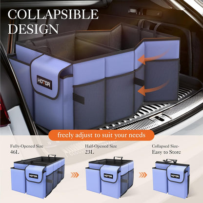 HOTOR Trunk Organizer - Car Organizer, Foldable Trunk organizer for SUVs & Sedans, Car Accessories, Tools, Sundries, 2 Compartments, Black - PuriLite