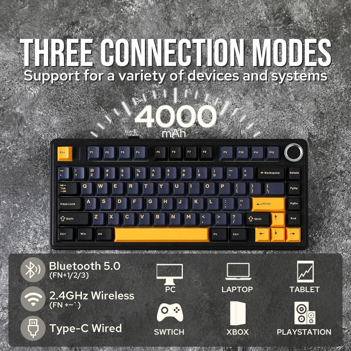 EPOMAKER x Aula F75 Gasket Mechanical Keyboard, 75% Wireless Hot Swappable Gaming Keyboard with Five-Layer Padding&Knob, Bluetooth/2.4GHz/USB-C, RGB (Black Gradient, LEOBOG Reaper Switch) - PuriLite