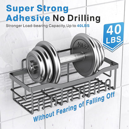 EUDELE 5-Pack Rustproof Stainless Steel Shower Caddy – No Drill Adhesive Bathroom Organizer with Large Capacity, Spacious Shower Shelves for Inside Shower, Kitchen & Home Decor Storage - PuriLite