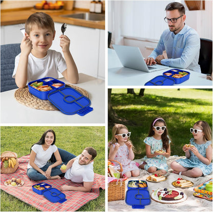 Braoses Bento Box, Lunch Box with 4 Compartments, 800ml Frosted and Leak-Proof Lunch Snack Box for Children Kindergarten(Blue) - PuriLite