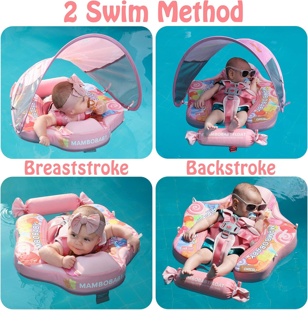 Mambobaby Baby Swim Float with Canopy, Non-Inflatable Solid Baby Float, Upgrade Soft Skin-Friendly Material Infant Swim Float - PuriLite