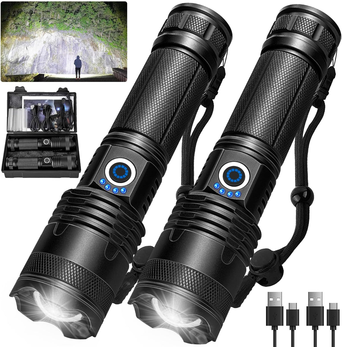 Rechargeable Flashlight 990000 High Lumens,Brightest LED Flashlights & 5 Modes,Powerful Flash Light,IPX6 Waterproof Super Bright Flashlight for Camping, Hiking - PuriLite