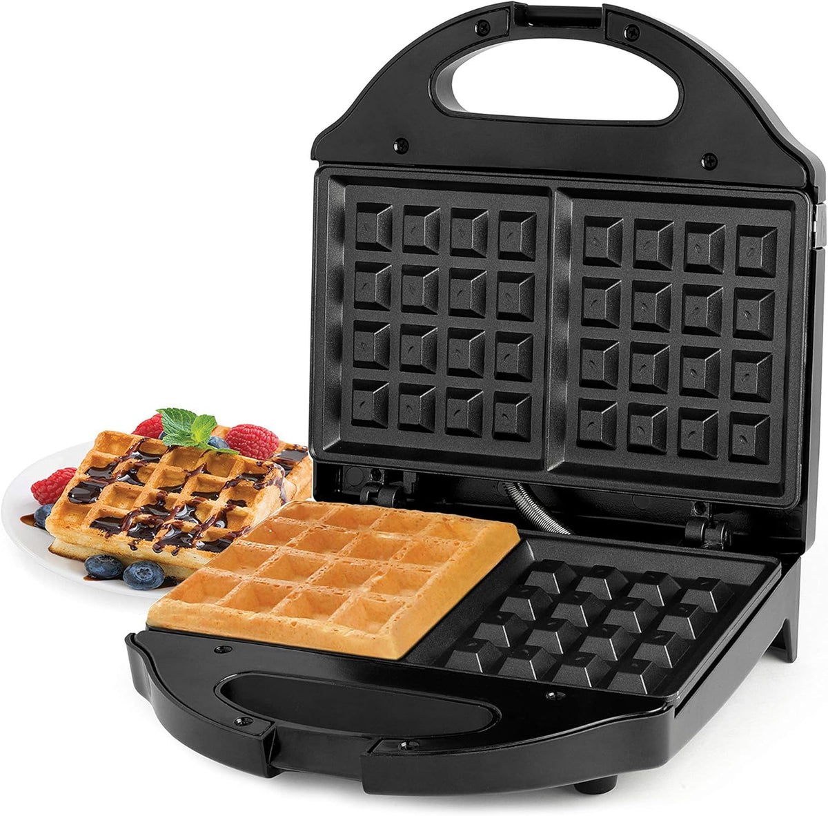 Salton Belgian Waffle Maker | Non-Stick Surface | 2 Waffles in Under 3 Minutes | Compact Upright Storage | Cool-Touch Handles | Recipe Book Included | Perfect for Breakfast & More | Black | WM1075BK - PuriLite