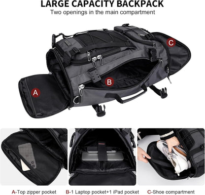WITZMAN Travel Backpack for Men Large Carry on Backpack Convertible 3 in 1 Bags with Shoe Compartment Fit 17 Inch Laptop(B689 Black) - PuriLite