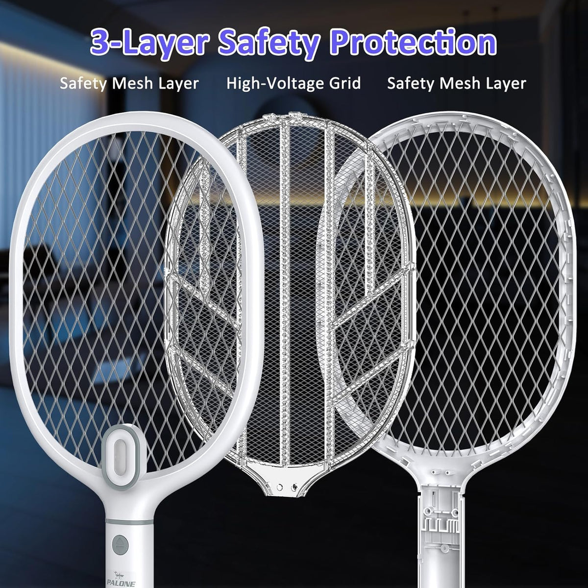 PALONE Bug Zapper Racket ,Fly Swatter with Light, Detachable Dual Modes Fly Zapper for Indoor Outdoor (1 Pack) - PuriLite