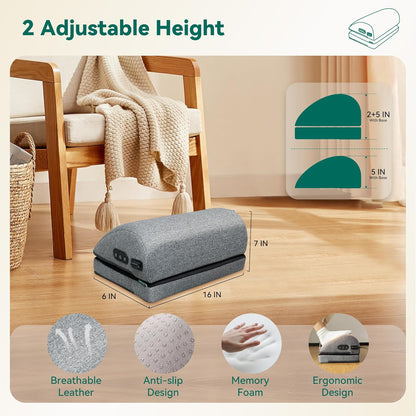 Snailax Foot Rest Under Desk at Work, 2 Heating Levels, 3 Vibrating Massage Modes, Heated Ergonomic Foot Stool with Adjustable Height, Office & Gaming Home Use, Grey - PuriLite