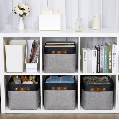 DULLEMELO Storage Baskets for Shelves, Fabric Collapsible Rectangular Storage Bins for Shelves, Closets, Nursery, Home, Office, Empty Gift Baskets (White&Teal) - PuriLite
