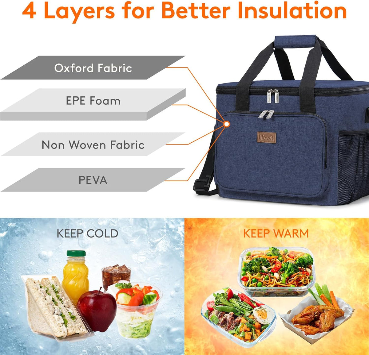 Lifewit Large Lunch Bag for Adults, 24-Can 15L Insulated Lunch Box Leakproof Soft Cooler Cooling Tote for Men Women, Waterproof Reusable Cooler Bags for Work Office Outdoor Picnic Camping, Black - PuriLite