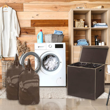 SimpleHouseware Double Laundry Hamper with Lid and Removable Laundry Bags, Beige - PuriLite