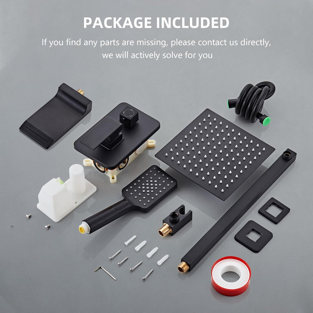 LCEVCGK Shower Faucet Set Complete Matte Black Shower System with 8 inch Square Rainfall Shower Head 3-Function Handheld Shower Waterfall Bathtub Spout Rain Shower Combo Set Bathroom Wall Mounted - PuriLite