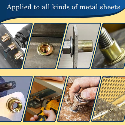 Vifmy Metric & SAE Rivet Nut Assortment Kit(420 Pcs),m3 m4 m5 m6 m8 m10 m12#6-32#8-32#10-24 1/4"-20 5/16"-18 3/8"-16 UNC Flat Head Rivnut Set,Zinc Plated Finish Carbon Steel Nutsert - PuriLite