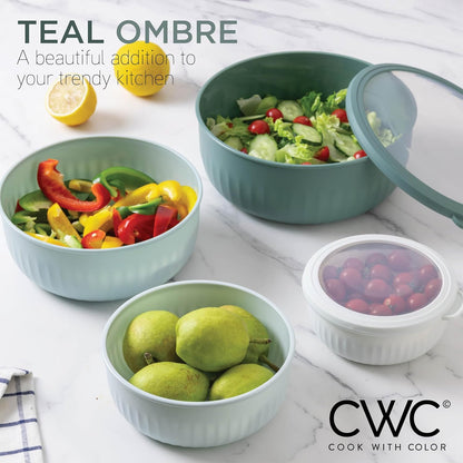 COOK WITH COLOR Prep Bowls with Lids- 8 Piece Nesting Plastic Small Mixing Bowl Set with Lids (Teal Ombre) - PuriLite