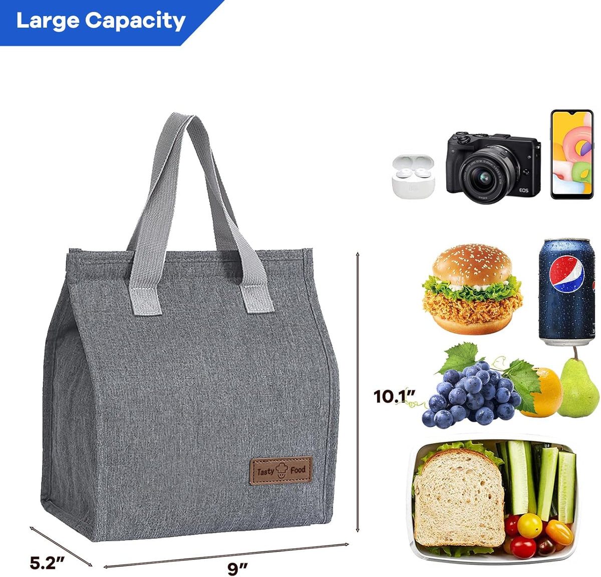 Lunch Bags for Women Men, Reusable Insulated Leakproof Lunch Box Bag for Adult Kids, Small Cooler Bag for Work School Picnic Travel (Black) - PuriLite