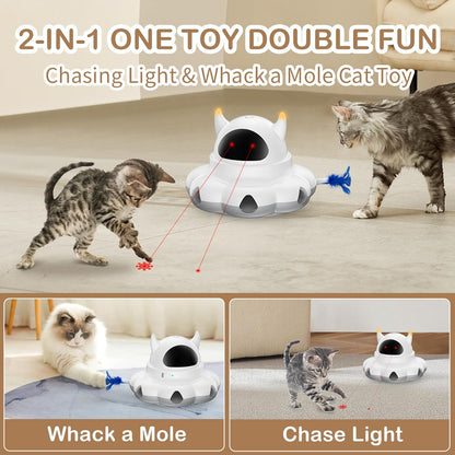 Cosicosy 2-in-1 Interactive Cat Toys for Indoor Cats, Automatic Cat Toy with 8 Holes Mice Whack A Mole Moving Feather, Smart Cat Toy (White) - PuriLite