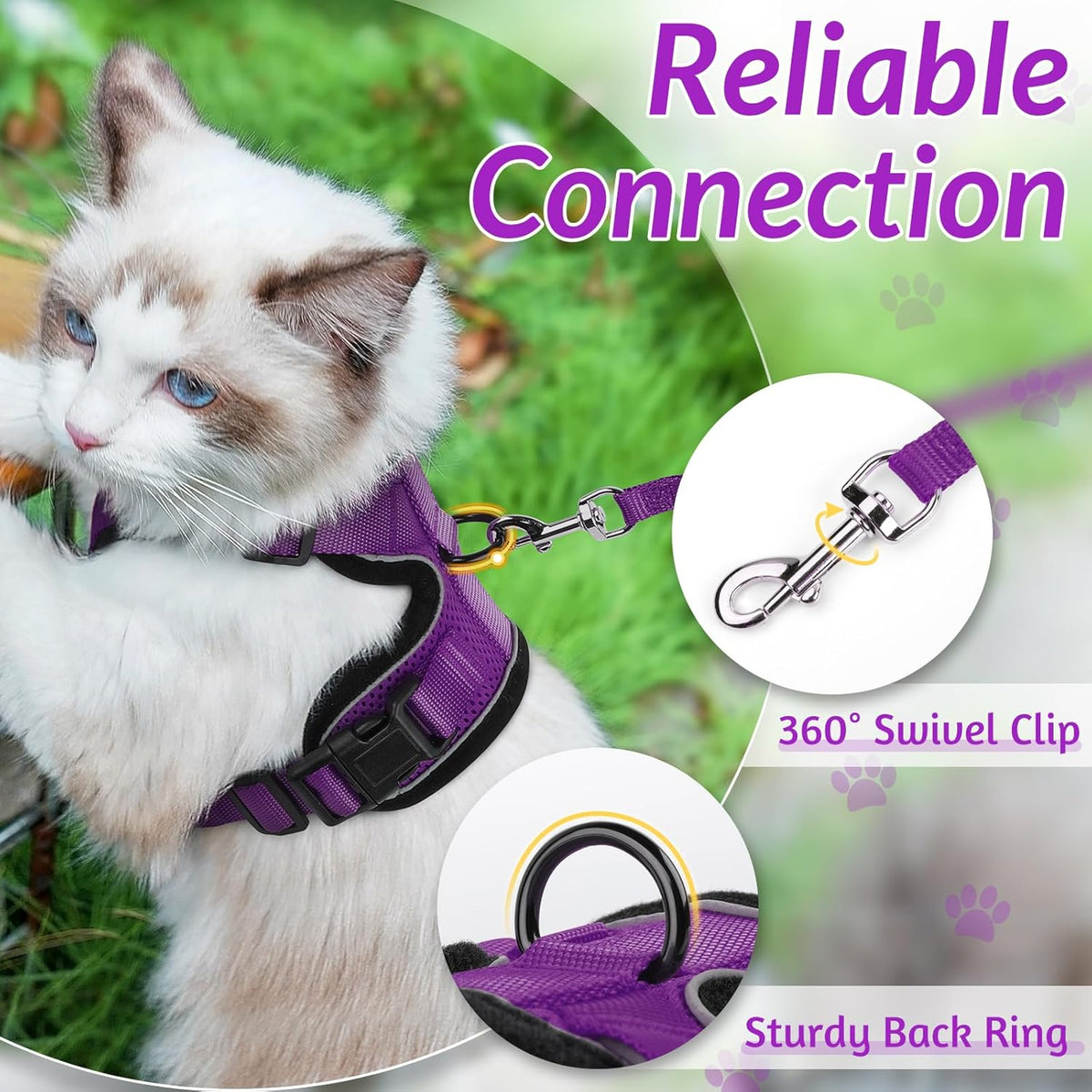 rabbitgoo Cat Harness and Leash for Walking, Escape Proof Soft Adjustable Vest Harnesses for Small Medium Cats, Easy Control Breathable Reflective Strips Jacket, XS, Black - PuriLite
