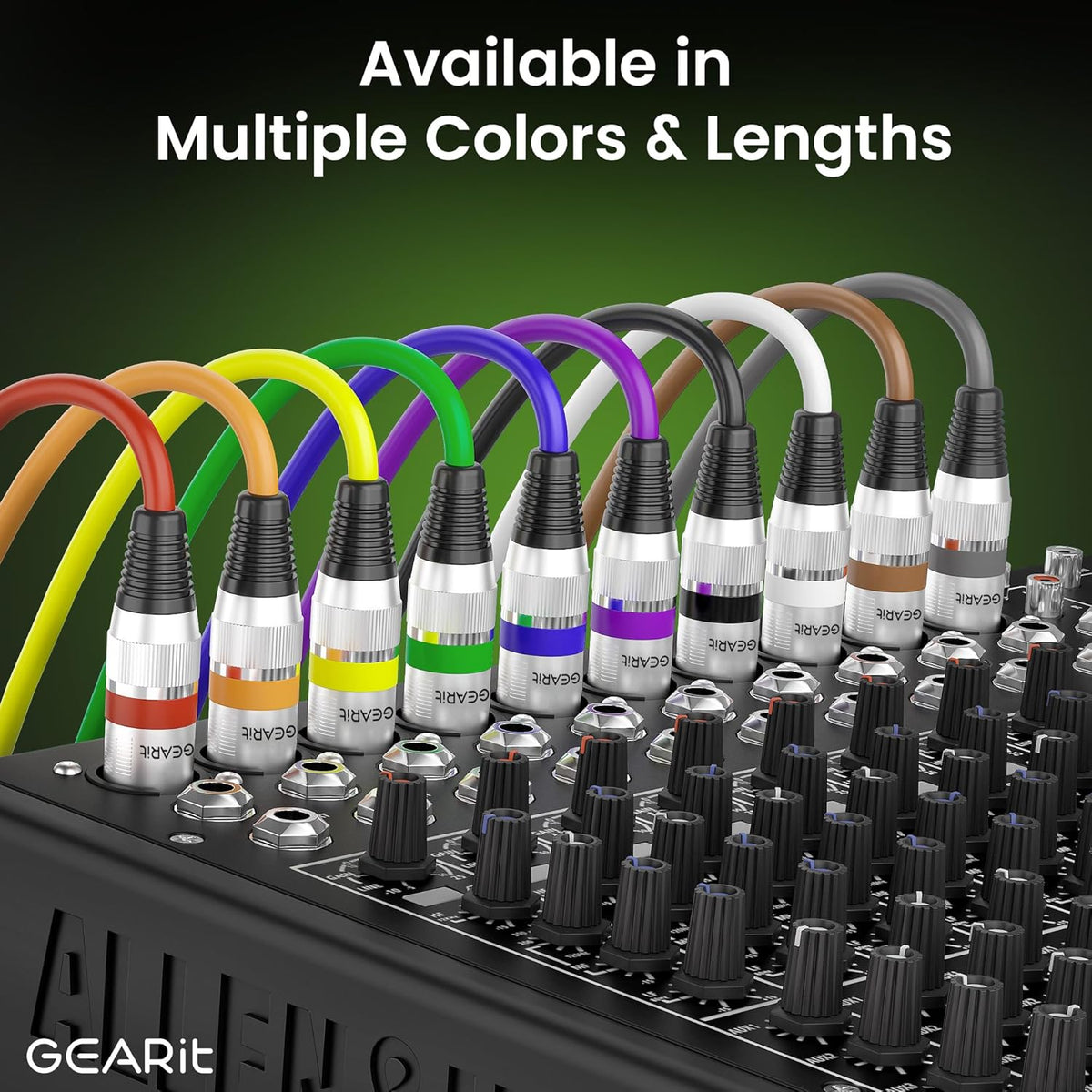 GEARit XLR Male to Female Microphone Cable (10 Feet, 6-Pack) 3-Pin Balanced Shielded Mixer, Recording Studio, Podcast - Black - PuriLite
