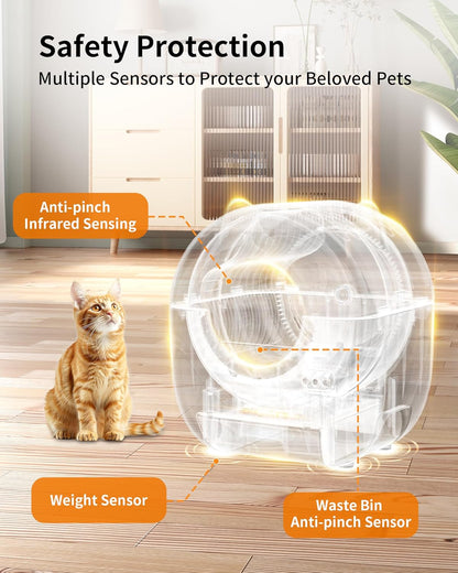 Self Cleaning Litter Box,76L Automatic Cat Litter Box Self Cleaning with APP Control,Low Noise,Safety Protection,Roll Garbage Bags,Deodorizer and Cleaning Brush for Multiple Cats - PuriLite