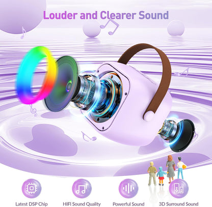 Mini Karaoke Machine, Portable Bluetooth Karaoke Speaker with 2 Wireless Microphones and Party Lights for Kids and Adults, Birthday Gifts for Girls Boys Family Home Party (Hotpink) - PuriLite