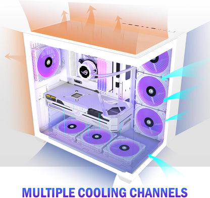 KEDIERS ATX PC Case,6 PWM ARGB Fans Pre-Installed,360MM RAD Support,Gaming 270° Full View Tempered Glass Mid Tower Pure White ATX Computer Case,C690 - PuriLite