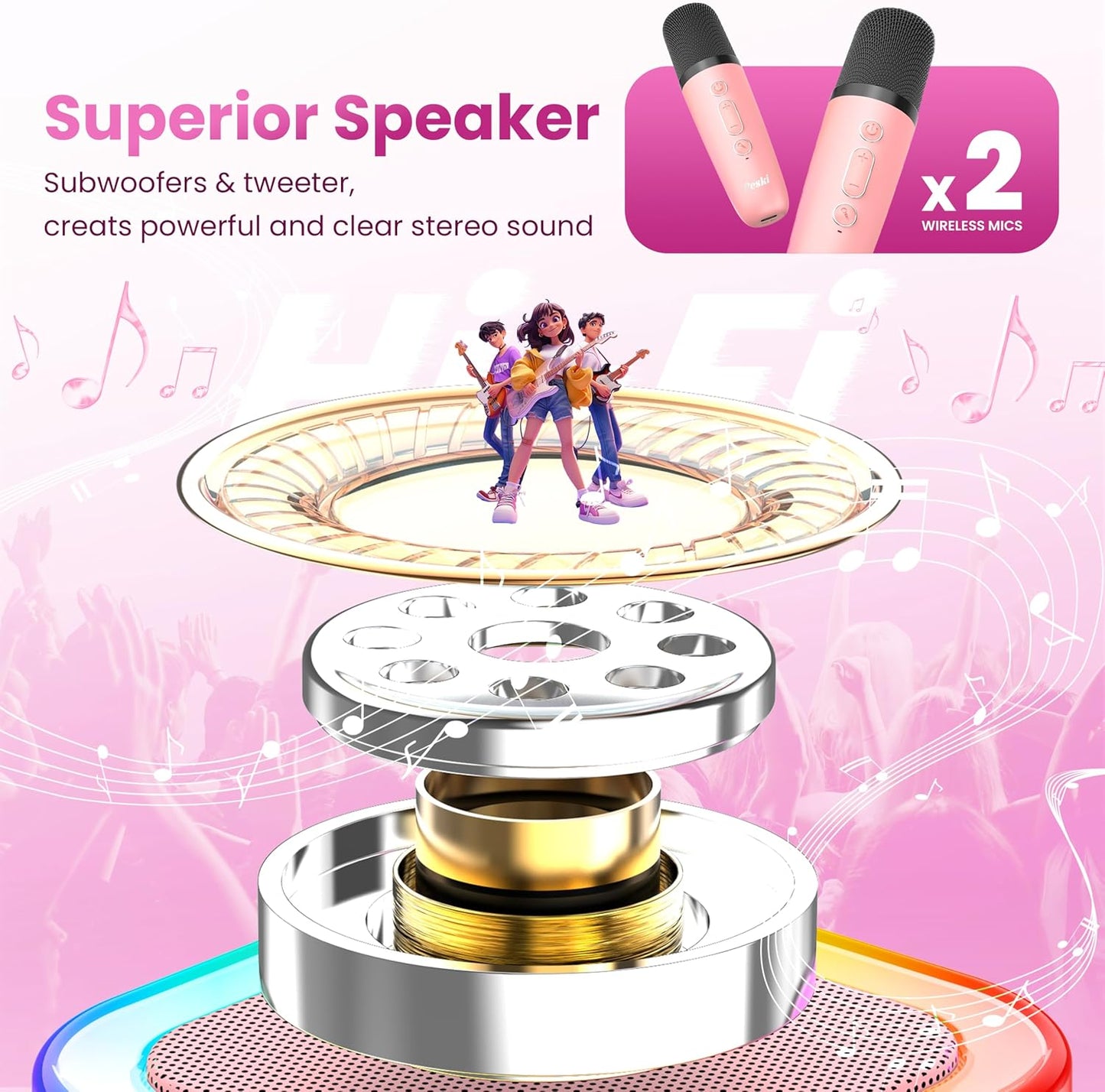 Karaoke Machine for Kids Adults, Portable Bluetooth Mini Karaoke Microphone Singing Speaker Karaoke Player with 2 Wireless Mic Toys for All Smartphones,Birthday, Family,Home Party (Purple) - PuriLite