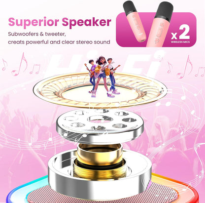 Karaoke Machine for Kids Adults, Portable Bluetooth Mini Karaoke Microphone Singing Speaker Karaoke Player with 2 Wireless Mic Toys for All Smartphones,Birthday, Family,Home Party (Purple) - PuriLite