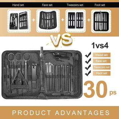 Manicure Set 30 in 1 Nail Clipper set, REDFLOW nail clippers, fingernail & toenail clippers, Manicure Tools, pedicure tools, Suitable for Travel Manicure Kit, Nail Set Kit With Everything Profe - PuriLite
