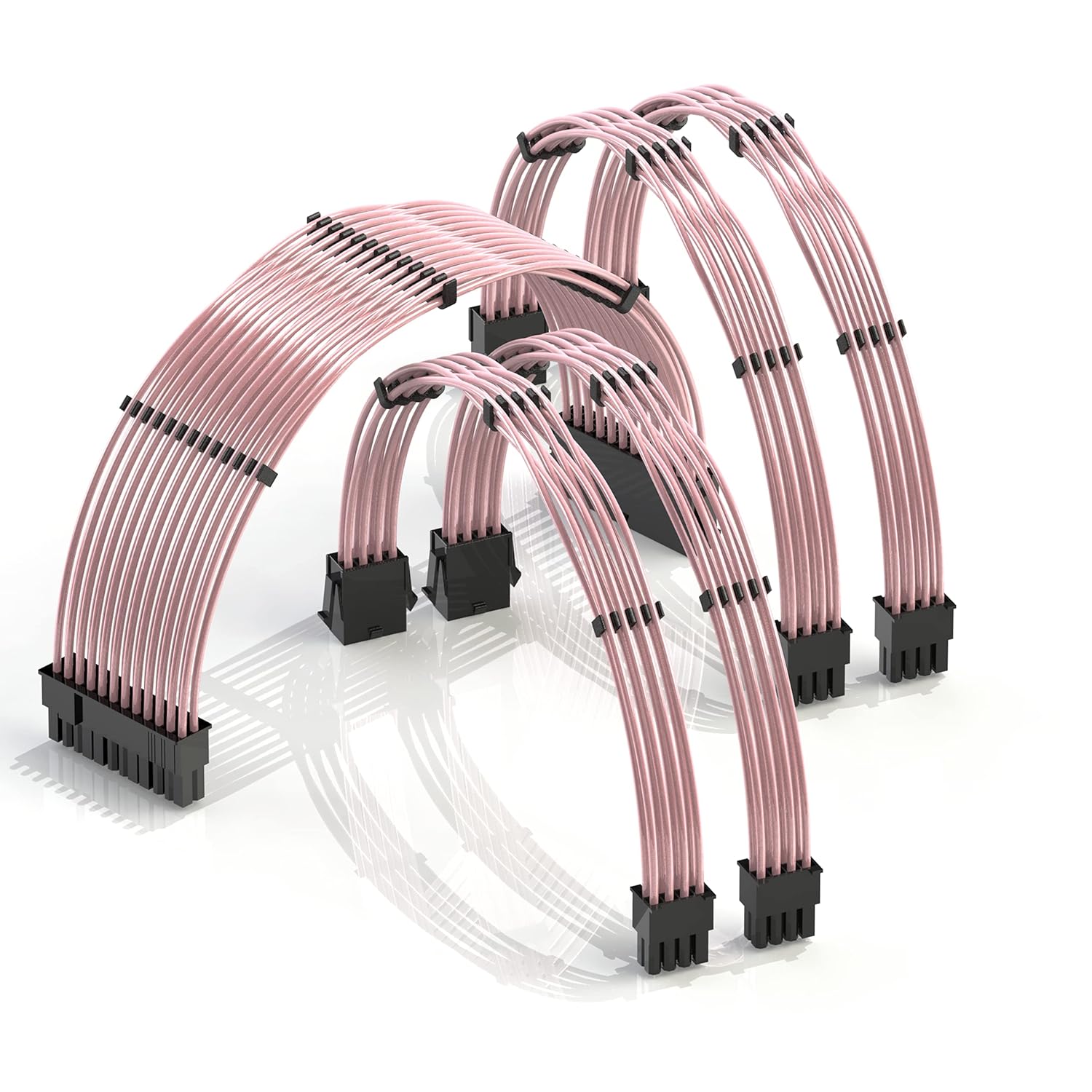LINKUP - 30cm Super Soft and Flexible PSU Cable Extension Sleeved Custom Mod GPU PC Braided w/Comb Kit | 1 x 24 P (20+4) | 2 x 8 P (4+4) CPU | 2 x 8 P (6+2) GPU Set | 300mm - Blackgreen - PuriLite